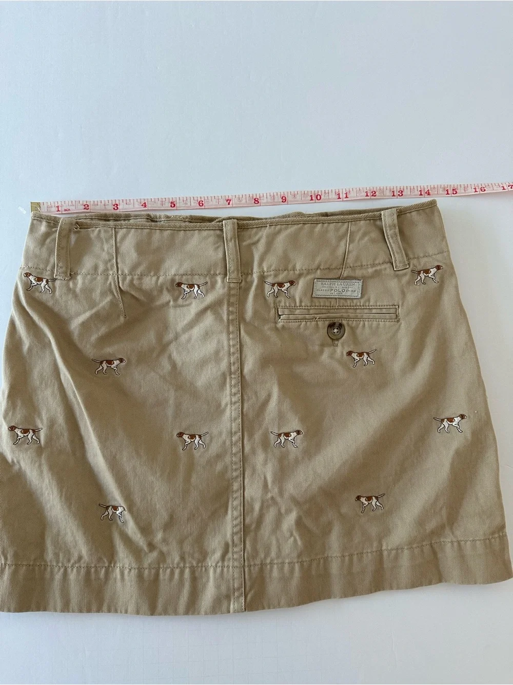 Ralph Lauren Girls Khaki Mini skirt With Embroidered Dogs Size 16 Classic